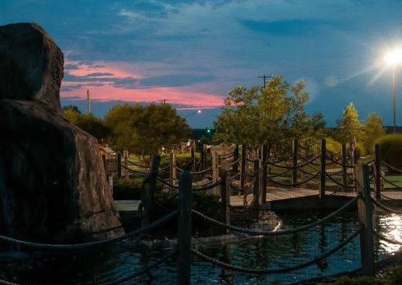 Adventure Cove bridge and water feature